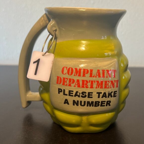 BIG MOUTH.Hand Grenade Shaped COMPLAINT DEPARTMENT "Take a Number" Novelty Mug - Picture 2 of 12